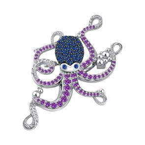 Серебряная брошь TALANT с фианитом и аметистом 60-75-0006-17948 фото