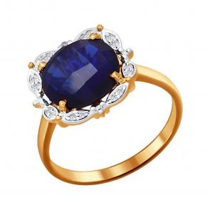 Золотое кольцо SOKOLOV с бриллиантом и гидротермальным сапфиром 6012031 фото