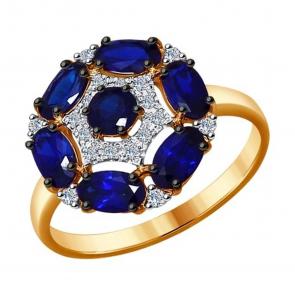 Золотое кольцо SOKOLOV с бриллиантом и сапфировым корундом 6012071 фото