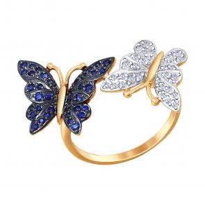 Золотое кольцо SOKOLOV с бриллиантом и сапфировым корундом 6012089 фото