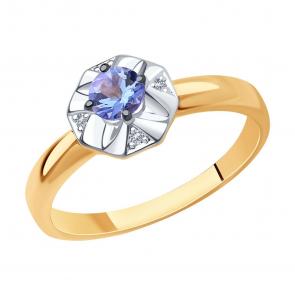 Золотое кольцо SOKOLOV с бриллиантом и танзанитом 6014052 фото