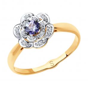 Золотое кольцо SOKOLOV с бриллиантом и танзанитом 6014069 фото