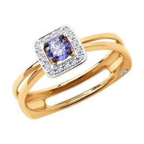 Золотое кольцо SOKOLOV с бриллиантом и танзанитом 6014074 фото