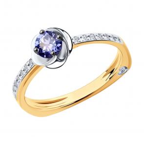 Золотое кольцо SOKOLOV с бриллиантом и танзанитом 6014085 фото