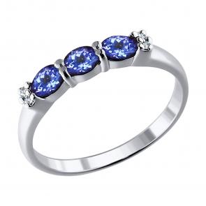 Кольцо из белого золота SOKOLOV с бриллиантом и танзанитом 6014086 фото