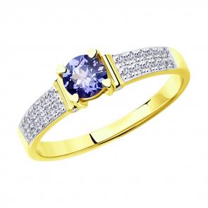 Кольцо из лимонного золота SOKOLOV с бриллиантом и танзанитом 6014098-2 фото