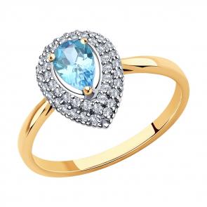 Золотое кольцо SOKOLOV с бриллиантом и аквамарином 6014137 фото
