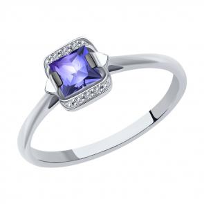 Кольцо из белого золота SOKOLOV с бриллиантом и танзанитом 6014150 фото