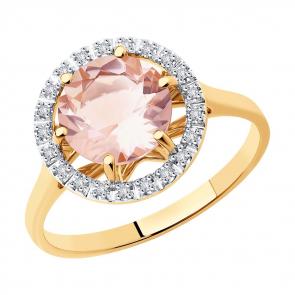 Золотое кольцо SOKOLOV с бриллиантом и морганитом 6014166 фото