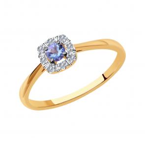 Золотое кольцо SOKOLOV с бриллиантом и танзанитом 6014169 фото