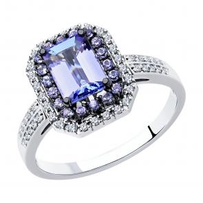 Кольцо из белого золота SOKOLOV с бриллиантом и танзанитом 6014177 фото