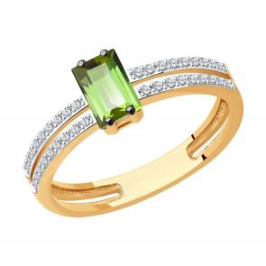 Золотое кольцо SOKOLOV с бриллиантом и турмалином 6014209 фото