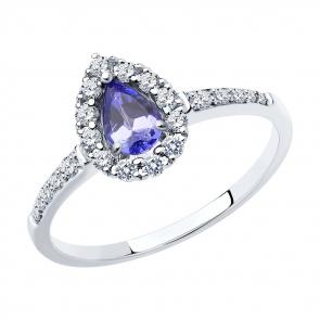 Кольцо из белого золота SOKOLOV с бриллиантом и танзанитом 6014229-3 фото