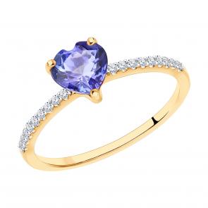 Золотое кольцо SOKOLOV с бриллиантом и танзанитом 6014232 фото