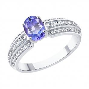 Кольцо из белого золота SOKOLOV с бриллиантом и танзанитом 6014284-3 фото