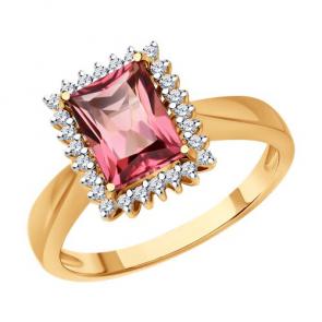 Золотое кольцо SOKOLOV с бриллиантом и турмалином 6014292 фото