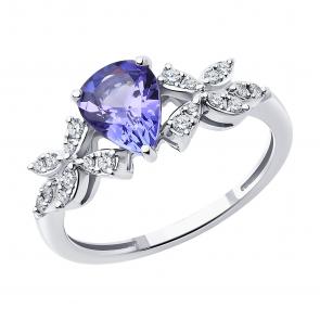 Кольцо из белого золота SOKOLOV с бриллиантом и танзанитом 6014325-3 фото