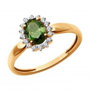 Золотое кольцо SOKOLOV с бриллиантом и турмалином 6014338 фото