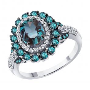 Кольцо из белого золота SOKOLOV с бриллиантом и александритом 6014413-3 фото