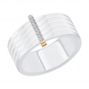 Золотое кольцо SOKOLOV с бриллиантом и керамикой 6015116 фото