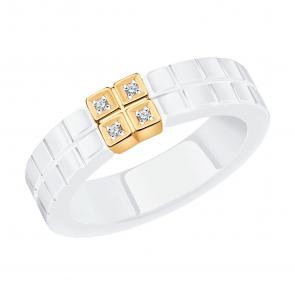 Золотое кольцо SOKOLOV с бриллиантом и керамикой 6015119 фото