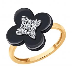 Золотое кольцо SOKOLOV с бриллиантом и керамикой 6015131 фото