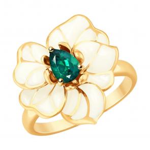 Золотое кольцо SOKOLOV с витражной эмалью и изумрудом 6019015 фото