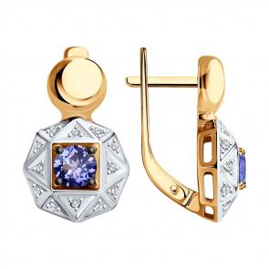 Золотые серьги SOKOLOV с бриллиантом и танзанитом 6024049 фото