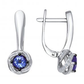 Серьги из белого золота SOKOLOV с бриллиантом и танзанитом 6024074 фото