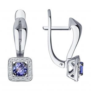 Серьги из белого золота SOKOLOV с бриллиантом и танзанитом 6024079-3 фото