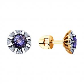 Золотые серьги SOKOLOV с бриллиантом и танзанитом 6024121 фото
