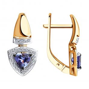Золотые серьги SOKOLOV с бриллиантом и танзанитом 6024122 фото