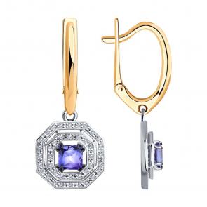 Золотые серьги SOKOLOV с бриллиантом и танзанитом 6024182 фото
