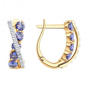 Золотые серьги SOKOLOV с бриллиантом и танзанитом 6024218 фото