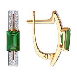 Золотые серьги SOKOLOV с бриллиантом и турмалином 6024241 фото