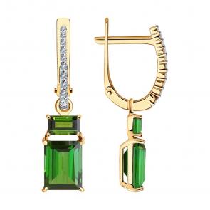 Золотые серьги SOKOLOV с бриллиантом и турмалином 6024246 фото