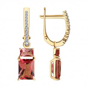 Золотые серьги SOKOLOV с бриллиантом и турмалином 6024247 фото