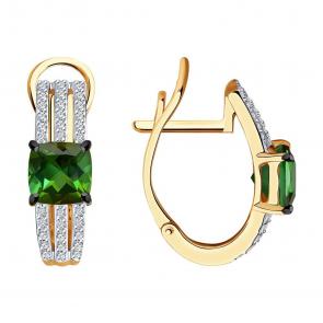 Золотые серьги SOKOLOV с бриллиантом и турмалином 6024262 фото