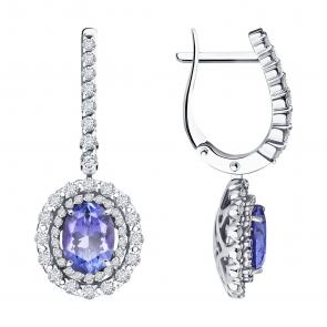 Серьги из белого золота SOKOLOV с бриллиантом и танзанитом 6024301-3 фото