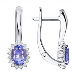 Серьги из белого золота SOKOLOV с бриллиантом и танзанитом 6024357-3 фото
