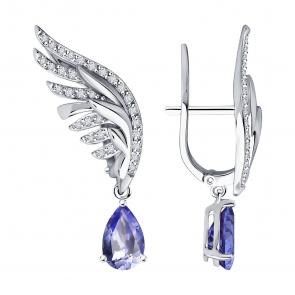 Серьги из белого золота SOKOLOV с бриллиантом и танзанитом 6024371-3 фото