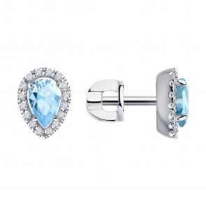 Серьги из белого золота SOKOLOV с бриллиантом и аквамарином 6024373-3 фото
