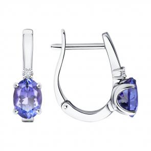 Серьги из белого золота SOKOLOV с бриллиантом и танзанитом 6024396-3 фото