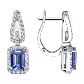 Серьги из белого золота SOKOLOV с бриллиантом и танзанитом 6024427-3 фото