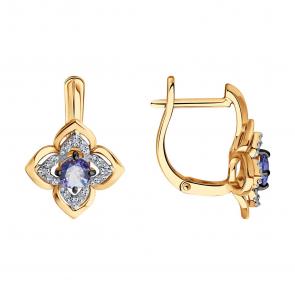 Золотые серьги SOKOLOV с бриллиантом и танзанитом 6024437 фото