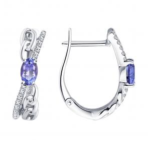 Серьги из белого золота SOKOLOV с бриллиантом и танзанитом 6024451-3 фото