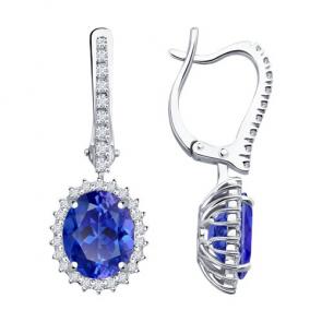 Серьги из белого золота SOKOLOV с бриллиантом и танзанитом 6024463-3 фото