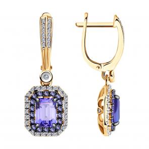 Золотые серьги SOKOLOV с бриллиантом и танзанитом 6024483 фото