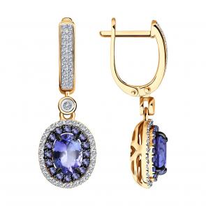 Золотые серьги SOKOLOV с бриллиантом и танзанитом 6024484 фото