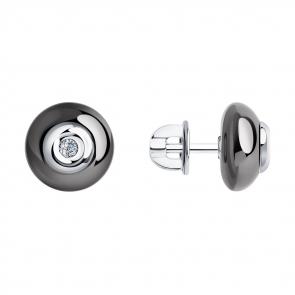 Серьги из белого золота SOKOLOV с бриллиантом и керамикой 6025096 фото